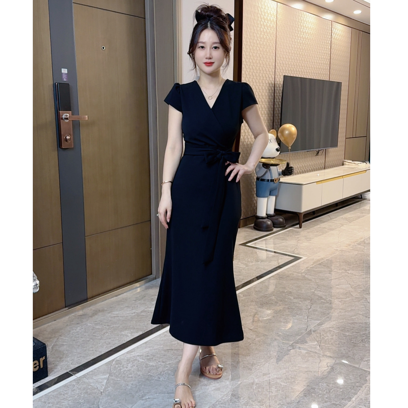 早秋2025新款爆款连衣裙长裙鱼尾包臀裙法式收腰气质显瘦小个子