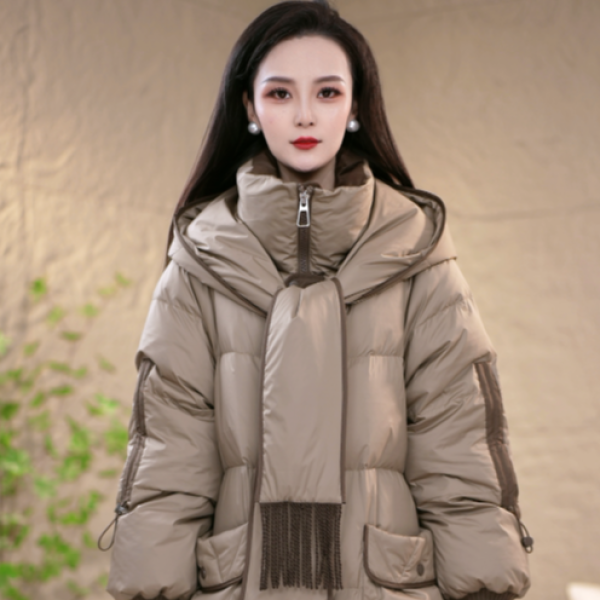 冬季围巾连帽百搭时尚保暖白鸭绒羽绒服M-XL