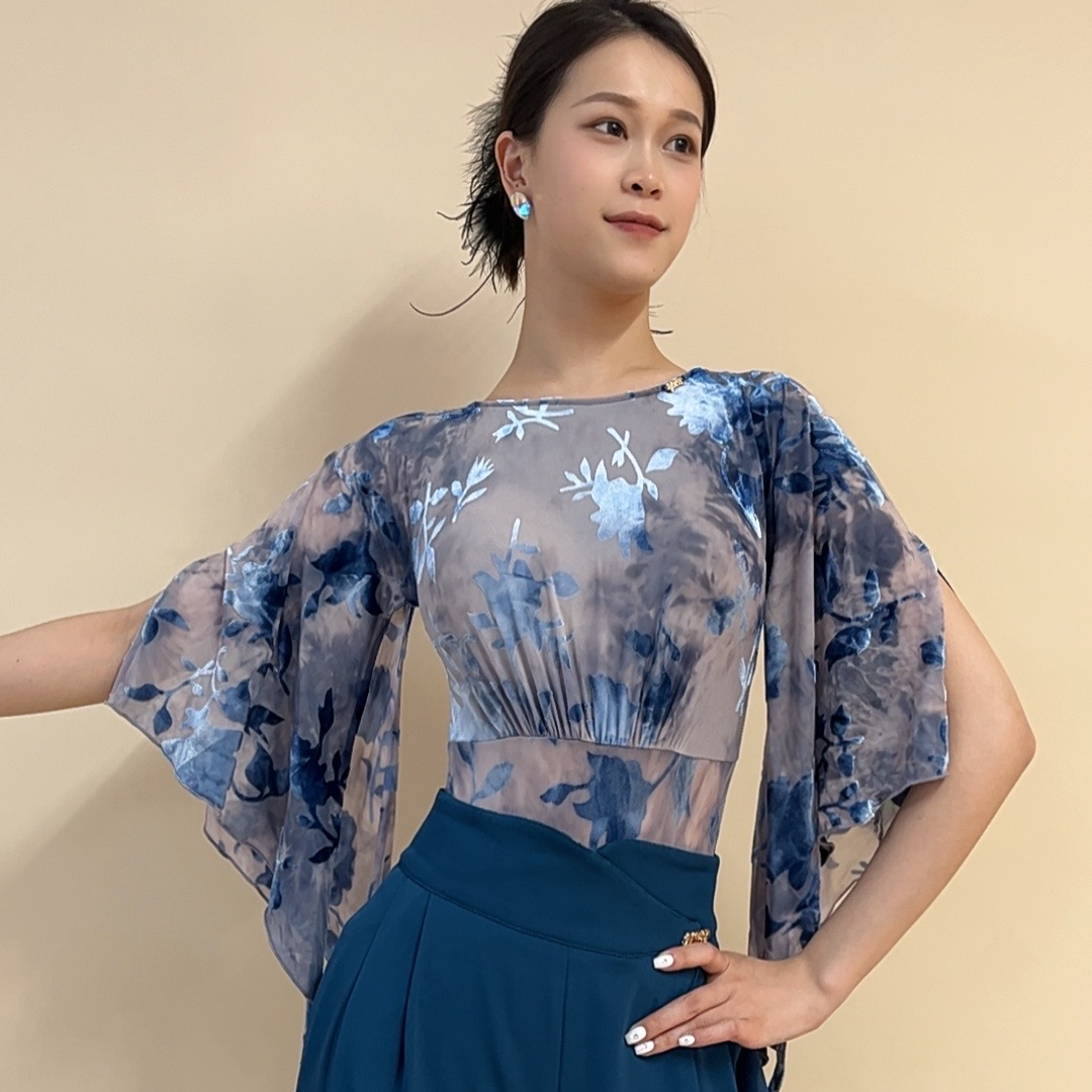 YRSS舞服♥冰蓝玫瑰植绒摩登上衣