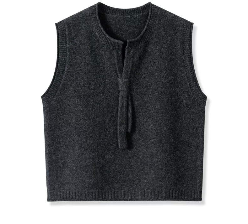 2025新款宽松纯色针织坎肩100%绵羊毛时尚毛衣马甲女时髦洋气外穿