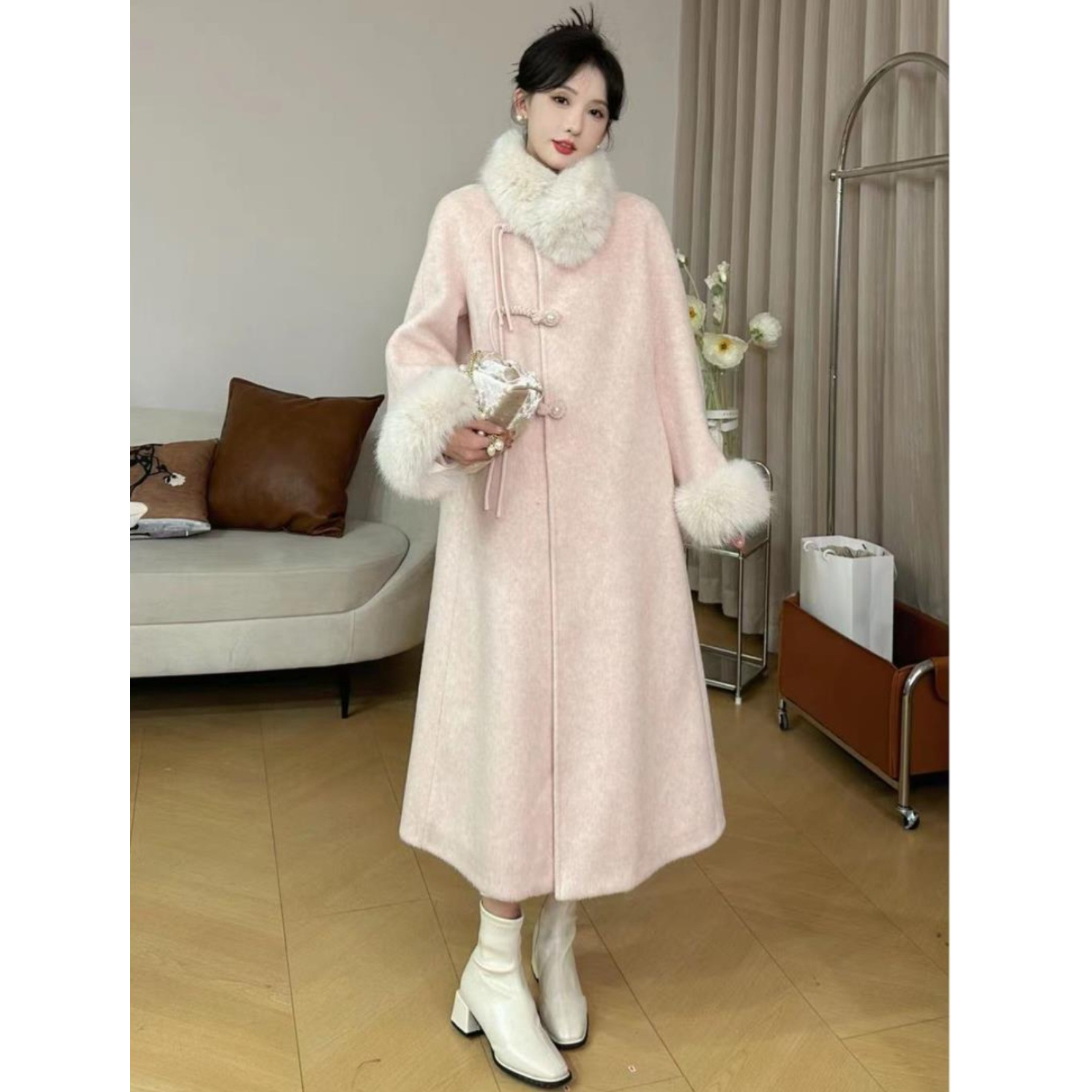 秋冬新款大码女装加绒毛呢大衣胖妹mm宽松显瘦中长款羽绒呢子外套