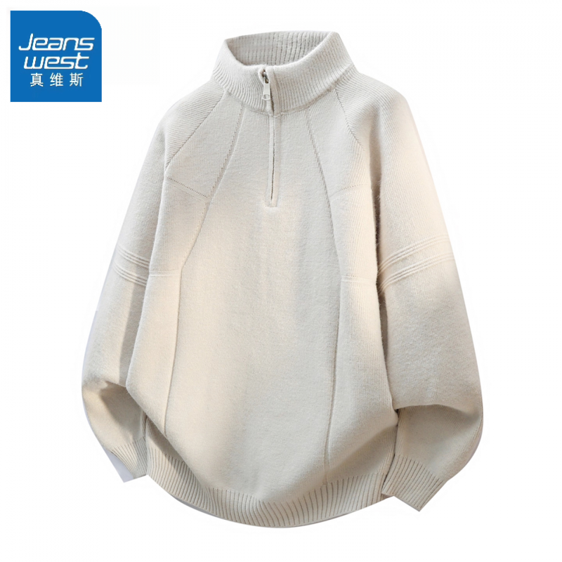 真维斯半拉链立领毛衣男款秋冬新款套头针织衫男士高级感纯色上衣
