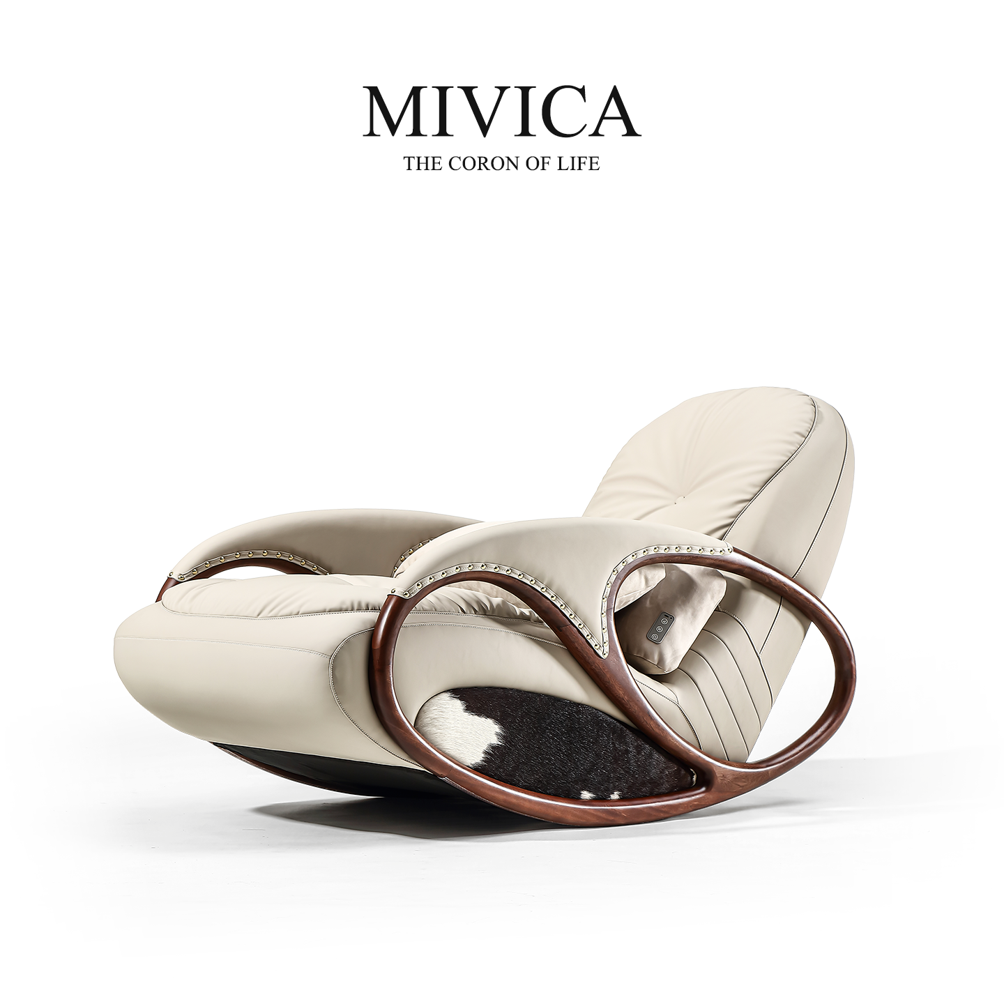 米维卡MIVICA轻奢实木真皮按摩休闲摇摇椅客厅家用睡觉多功能摇椅