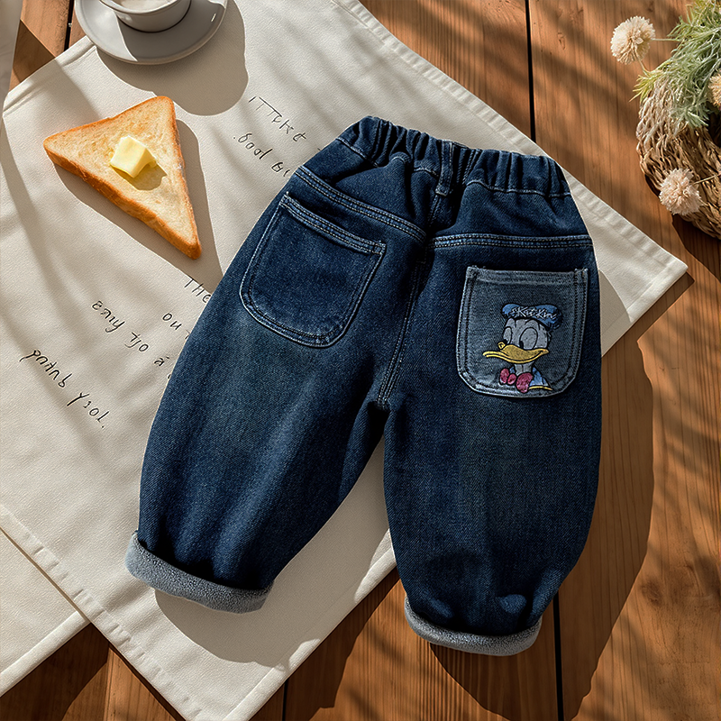 男童加绒牛仔裤子儿童韩版冬装中小童新款宝宝冬季休闲一体绒长裤