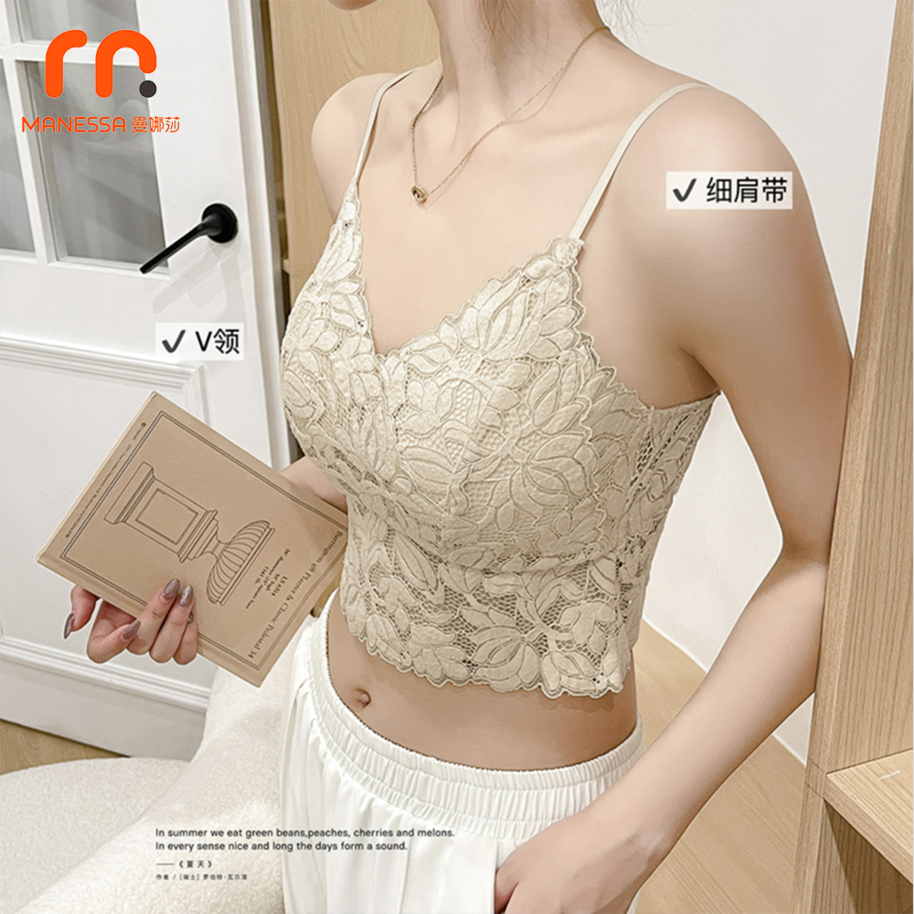 曼娜莎春夏奢华修身薄款吊带背心蕾丝内搭外穿性感美背无痕防走光