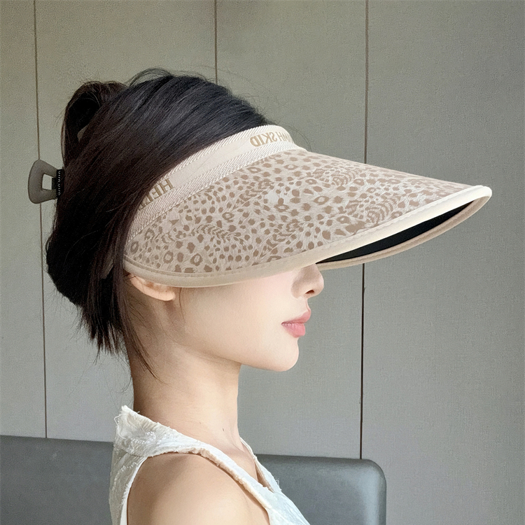 空顶防晒帽女夏季紫外线帽檐骑车新款帽子户外遮脸遮阳帽子豹纹