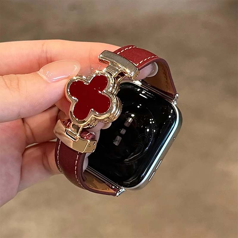 适用于小米手环9pro/8pro手表带四叶草真皮watch54高级感女款腕带