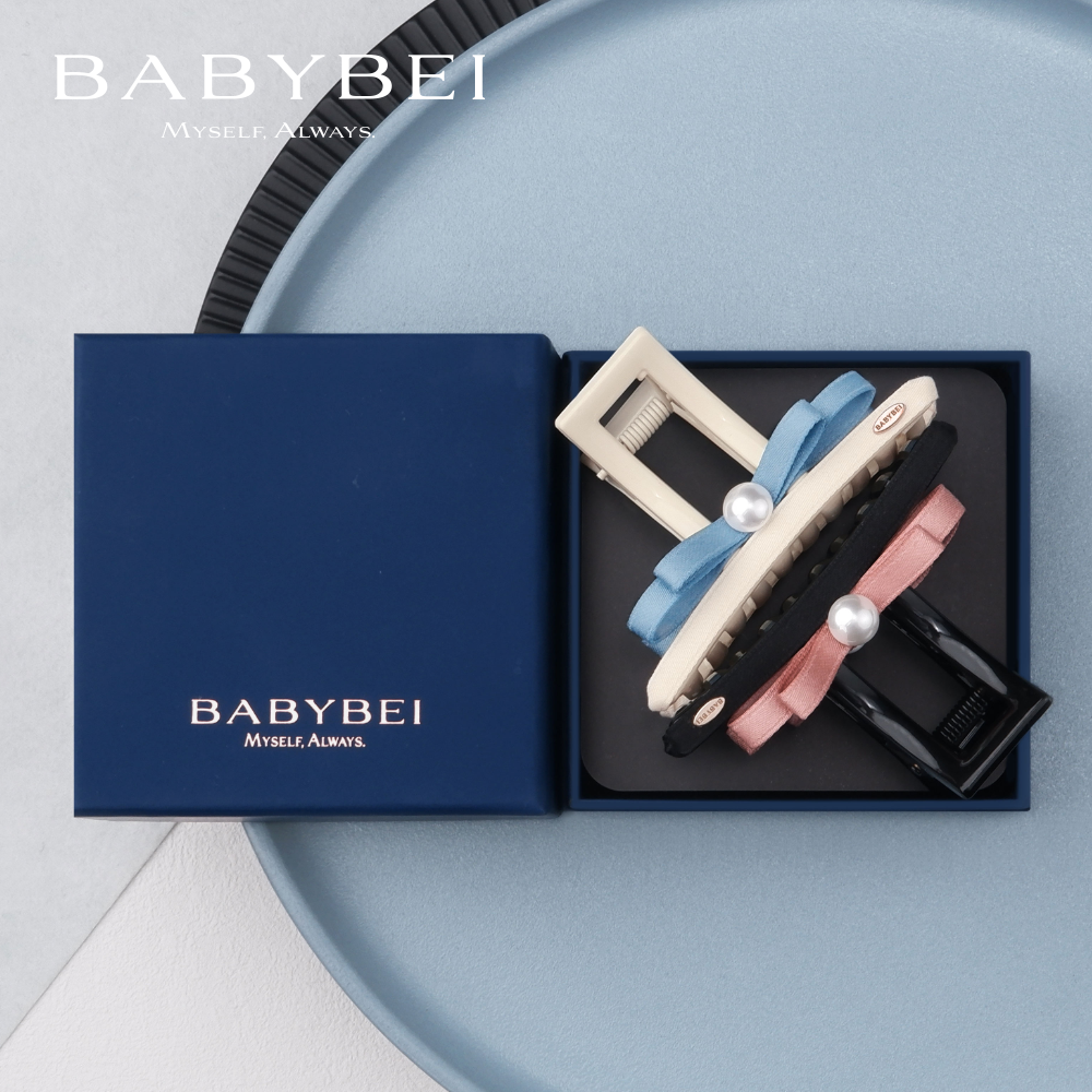 BABYBEI/初贝织织高亮珠中号抓夹双层蝶单珠鲨鱼夹优雅甜美黑米