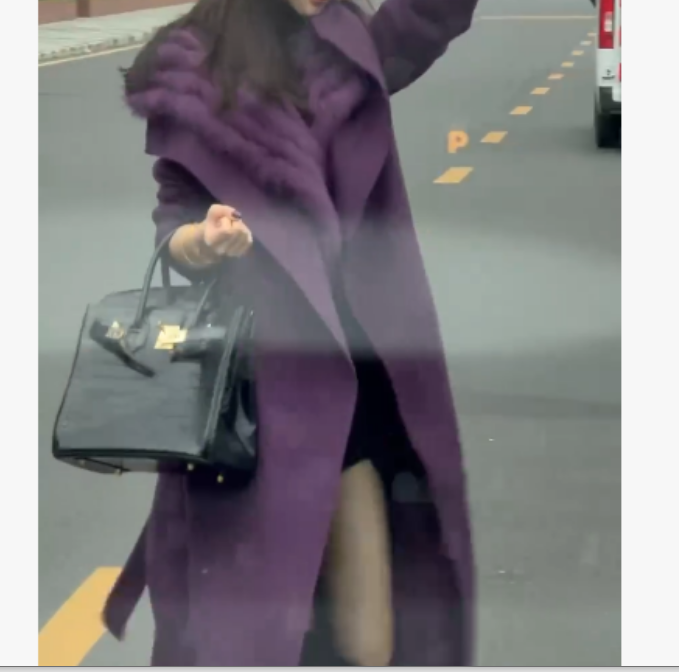 2025冬季时尚潮流网红气质韩版中长款紫色外套XX