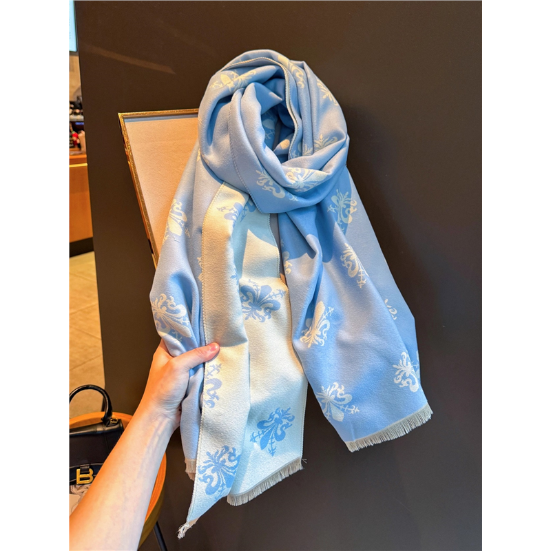 Miss Silas高档送礼新款双面鸢尾花围巾女冬2026舒适保暖两用披肩