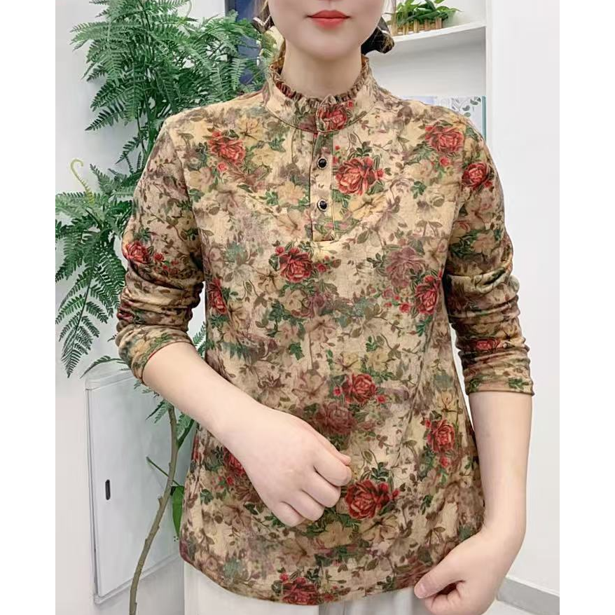 冬季宽松型中老年女装洋气加绒妈妈衫网红保暖毛衫长袖打底衫高端