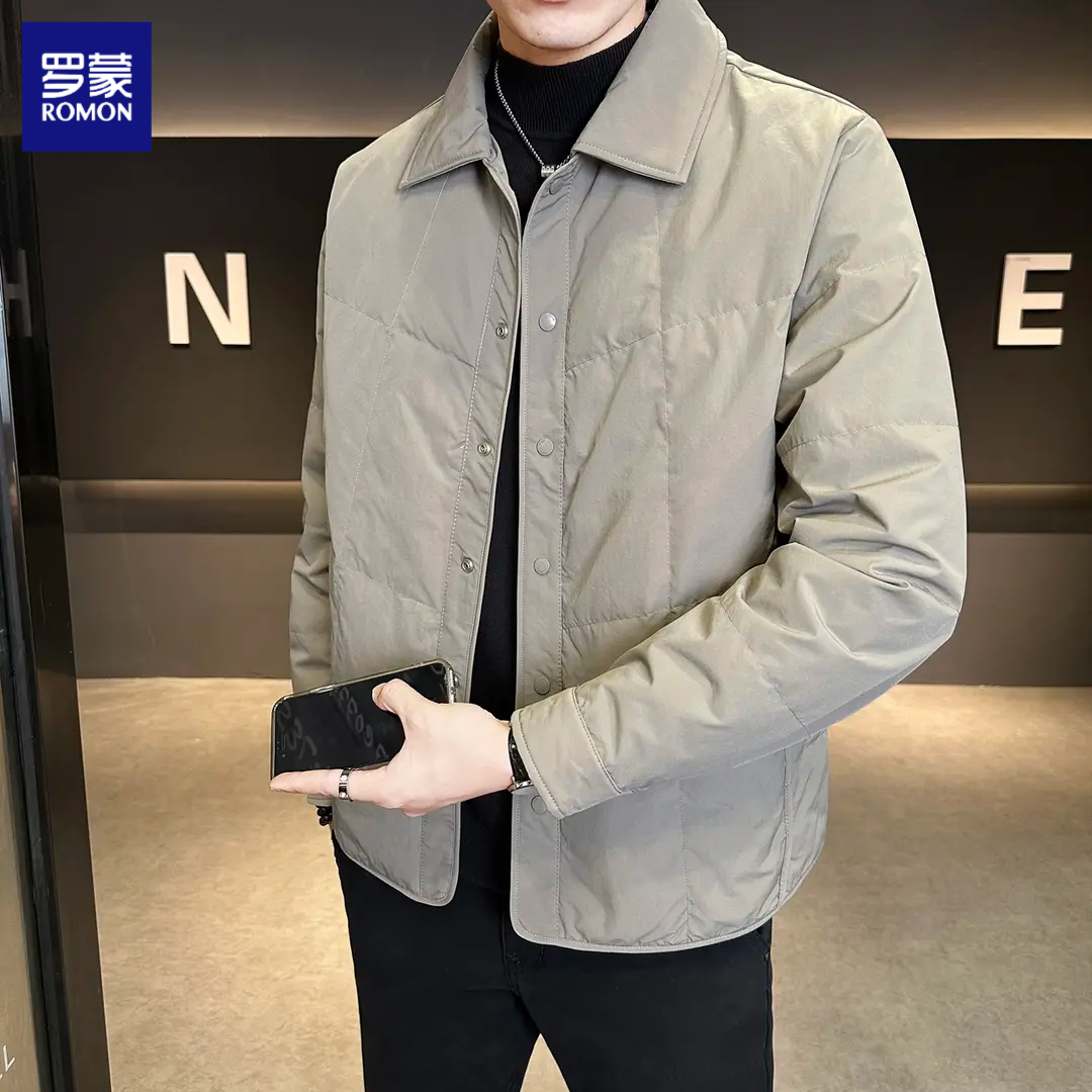罗蒙2025新款爆款轻薄羽绒服夹克男冬季加厚翻领短款轻奢外套保暖