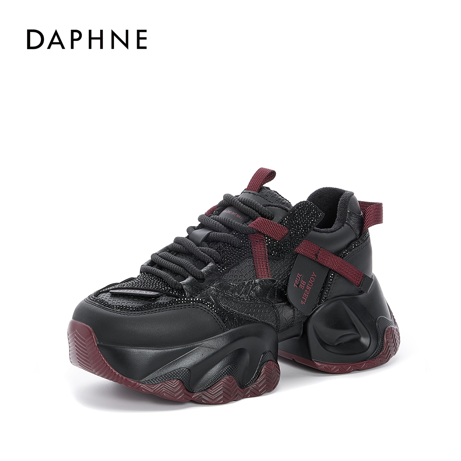 达芙妮2025年春季新品时尚百搭加绒加厚厚底增高系带老爹鞋x