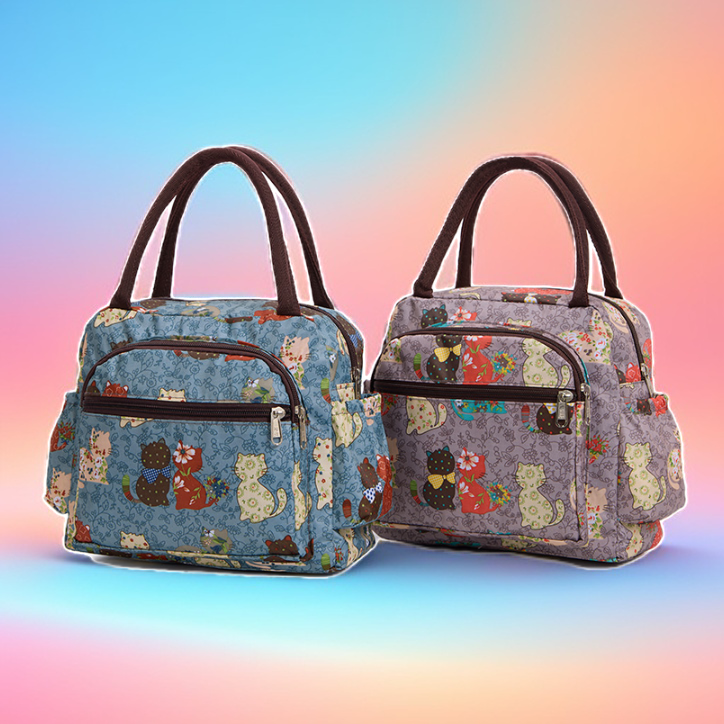 上班包时尚百搭妈咪包多口袋甜美卡通印花拉链手提包手拎小包包女