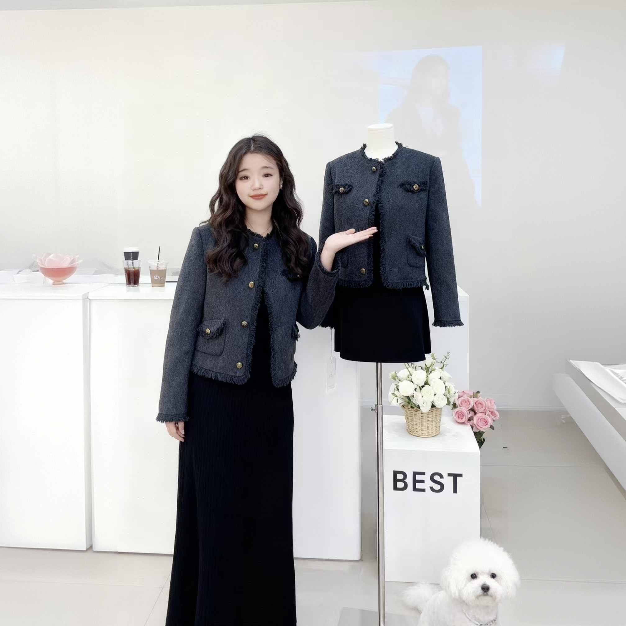 短外套复古港风厚款毛呢外套秋冬网红双面呢小香风翻领