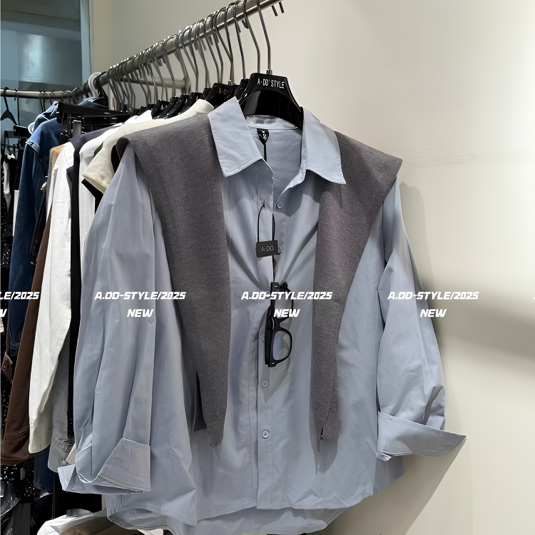 好夏天好少女～秋季新款复古气质韩系长袖衬衫搭配披肩两件套上衣