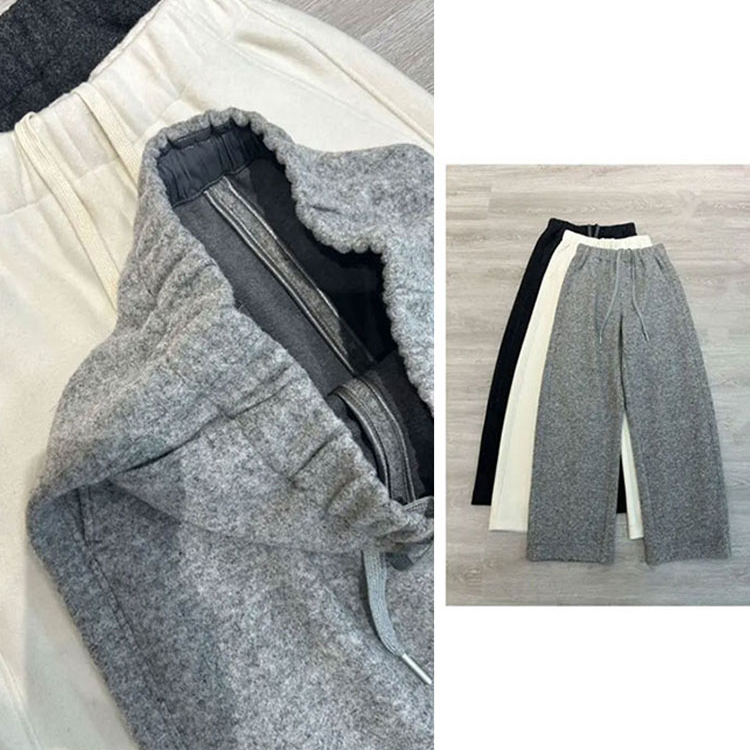 ROW风绵羊毛窄版弯刀裤极简秋冬松紧腰拉绒羊毛裤女百搭香蕉裤女