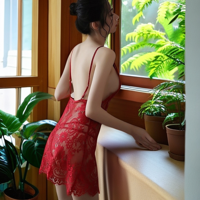 红色战袍成熟蕾丝睡裙新娘显瘦凉快内衣情侣睡衣女款性感纯欲风