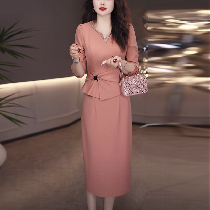 气质轻奢女装2025秋季新款时尚减龄长袖假两件连衣裙