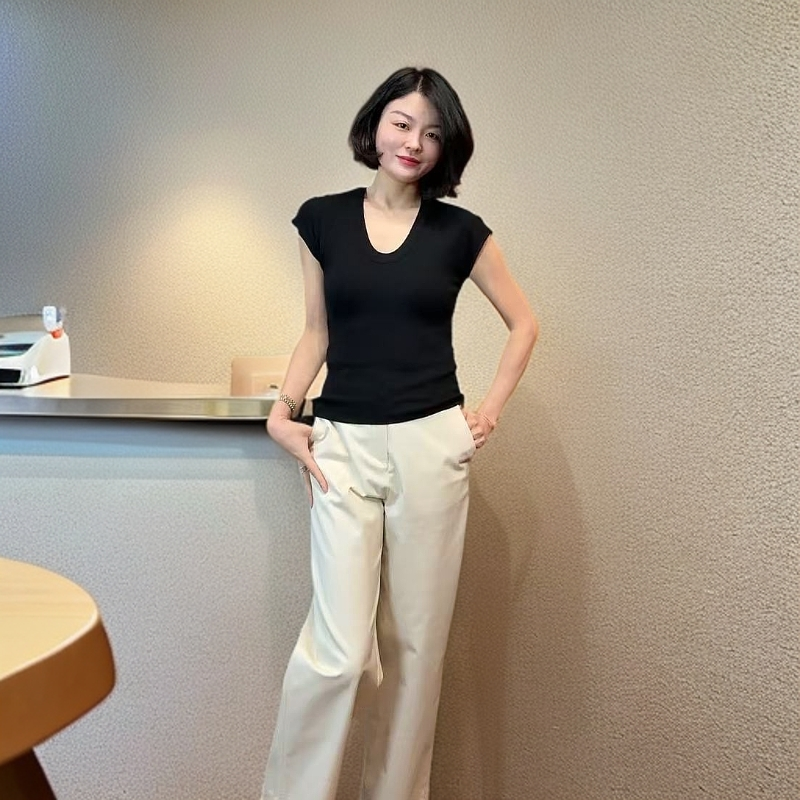 【TANTAN】气质针织休闲百搭简约纯色圆领T恤#440