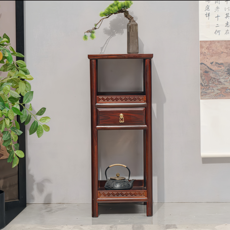 新款带抽屉花架实木多层置物架实木家具盆景架客厅中式摆件架