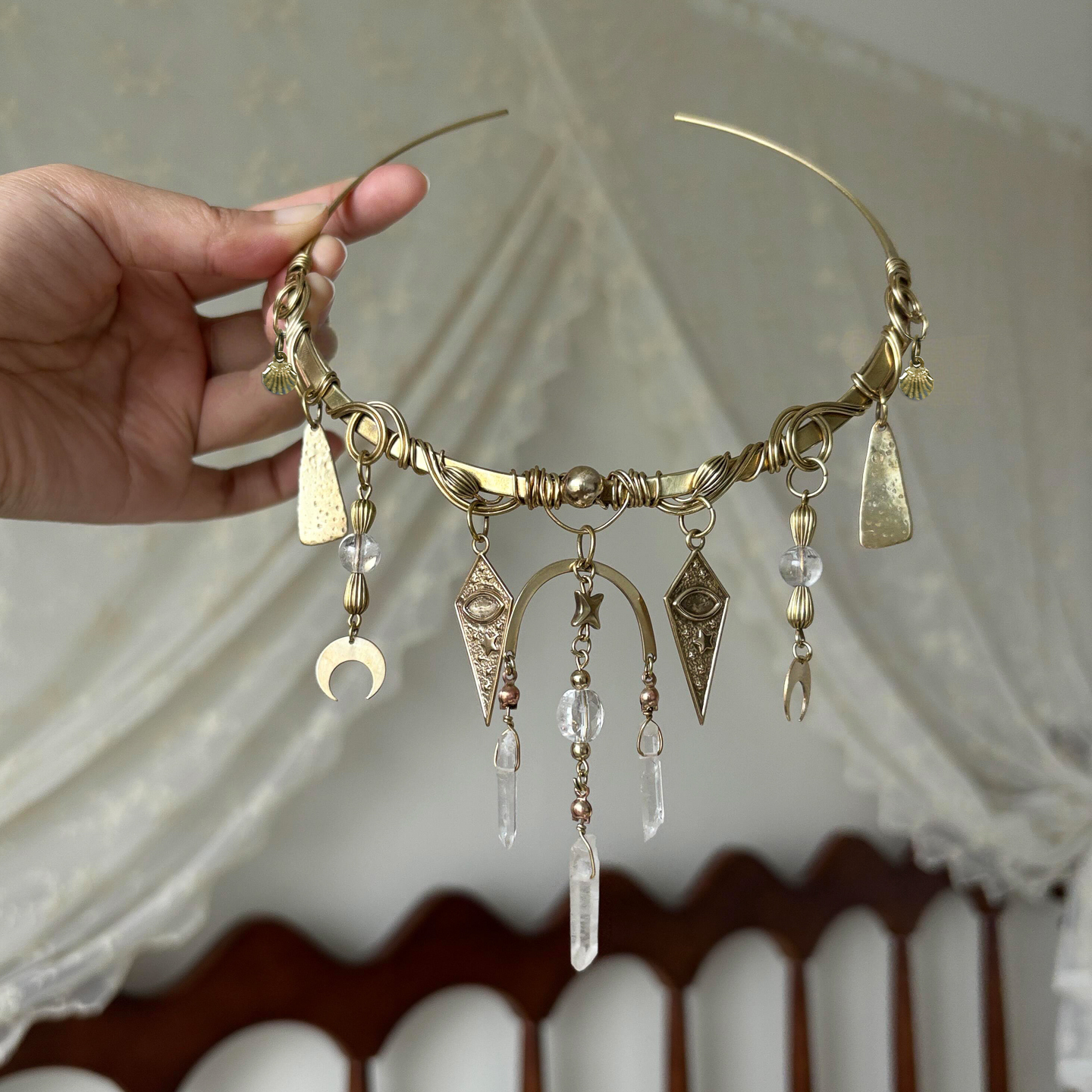 钛钢项链 【恶魔之眼】中古vintage做旧古铜色手工水晶绕线复古项圈