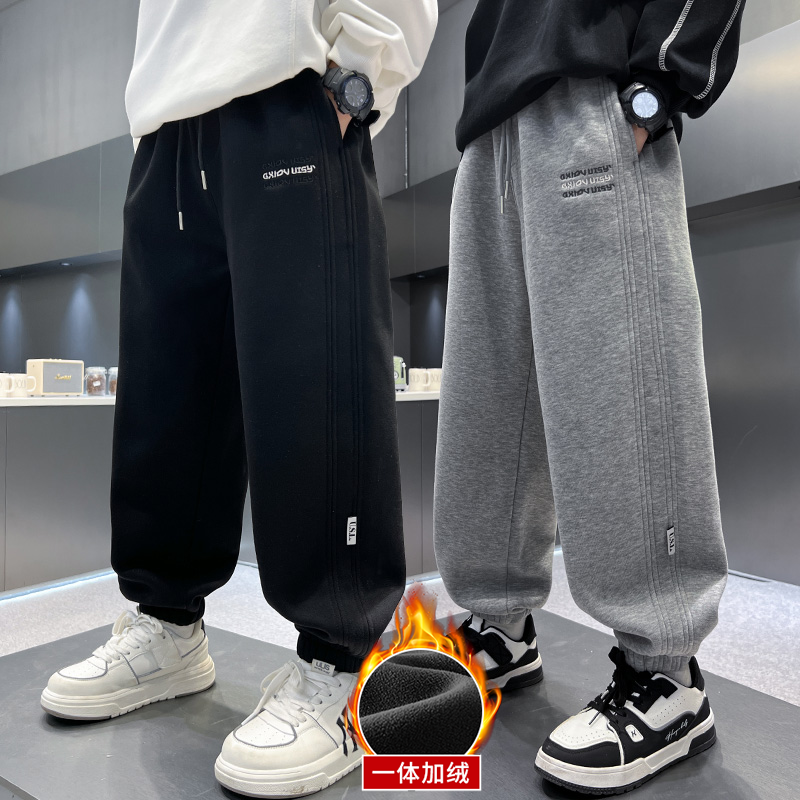 男童裤子秋冬休闲卫裤中大童冬装宽松运动裤儿童韩版羊羔绒长裤