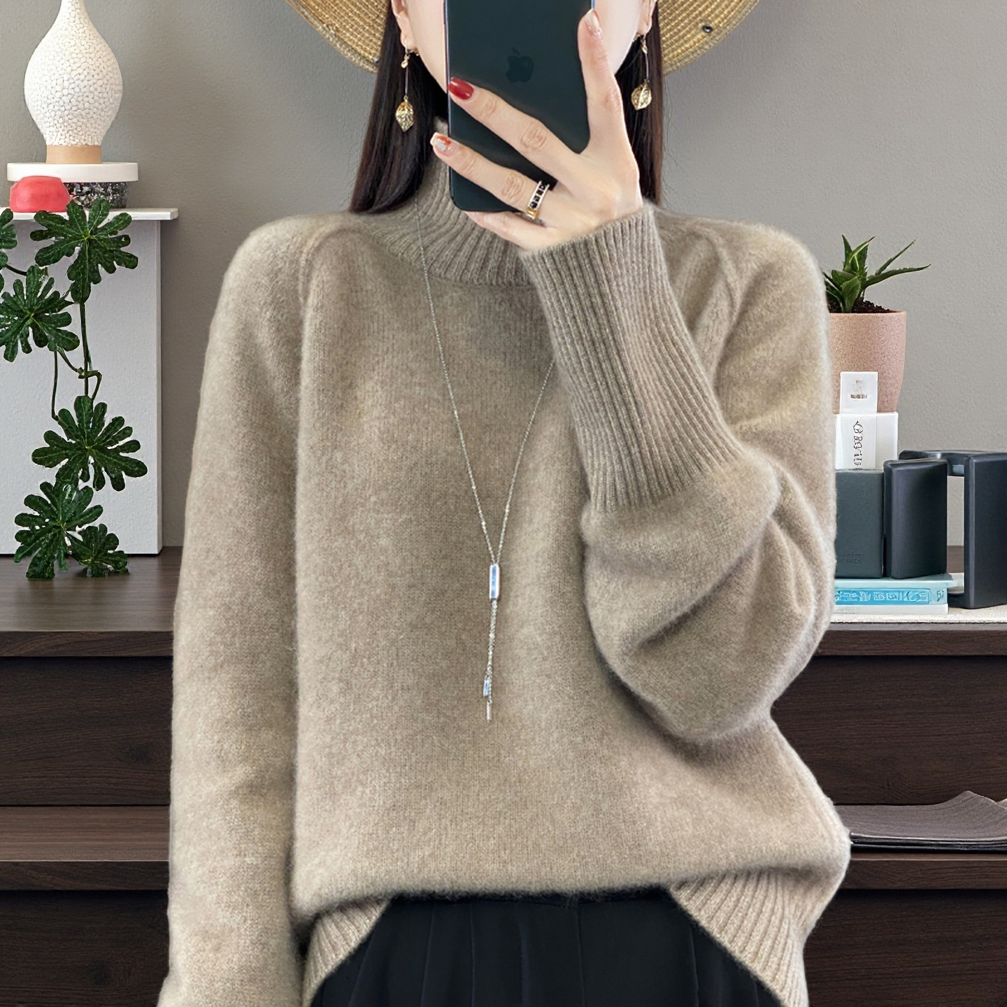 纯羊绒衫针织衫2025秋冬新款中年妈妈女士半高领套头网红百搭毛衣