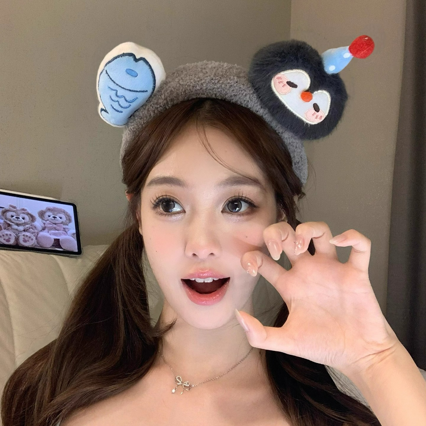 韩系ins风可爱卡通毛绒企鹅小鱼发箍女洗脸压发头箍发卡头饰发饰