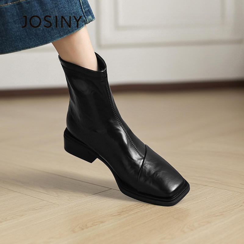 卓诗尼【断码清仓】厚底2025冬季新款平底短靴女百搭瘦瘦靴弹力靴子