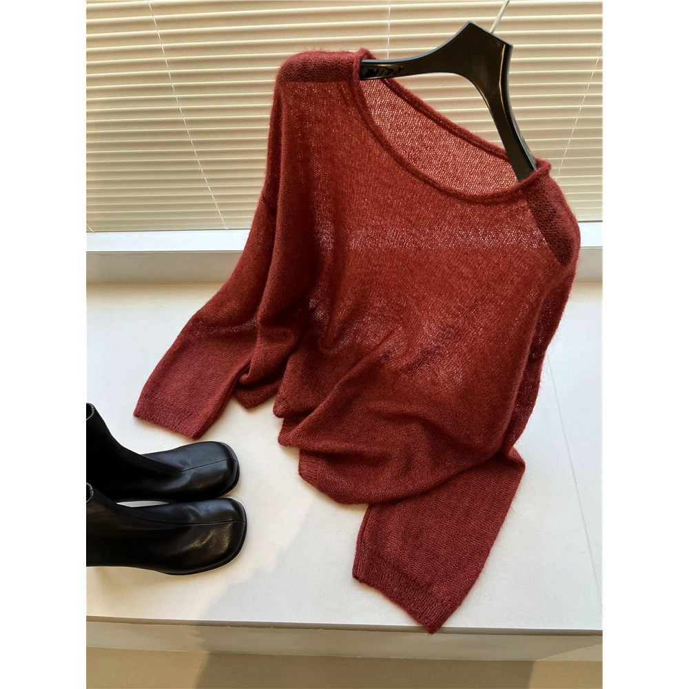 上身真的太美了，巨显白！！慵懒风上衣针织衫宽松显瘦圆领毛衣女