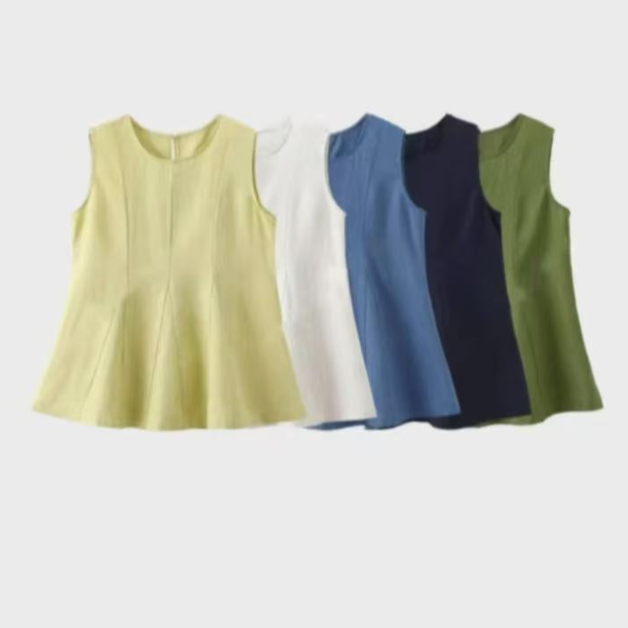 【韩系文艺范荷叶边气质小衫】通勤纯色亚麻显瘦时尚休闲百搭背心