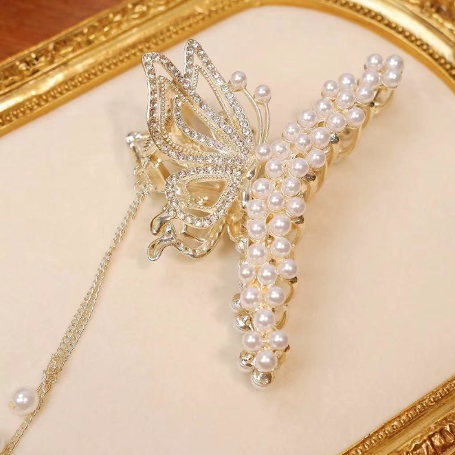 新中式时尚气质古风蝴蝶珠珠流苏发夹