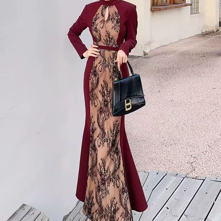 【高端定制·小众设计】气质显瘦高腰时尚蕾丝拼接鱼尾裙61603