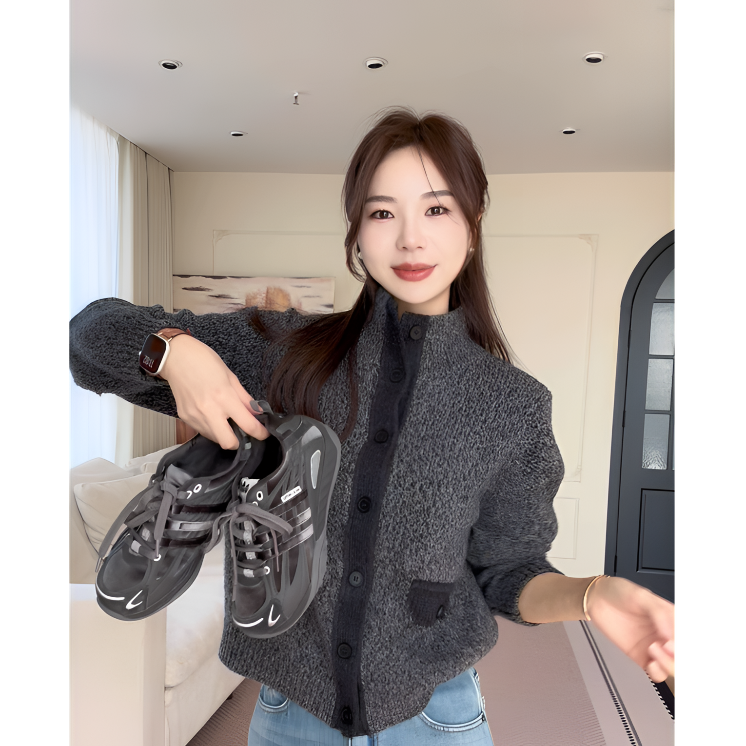 【余欢欢】冬季通勤百搭立领单排扣针织衫-YHW51012