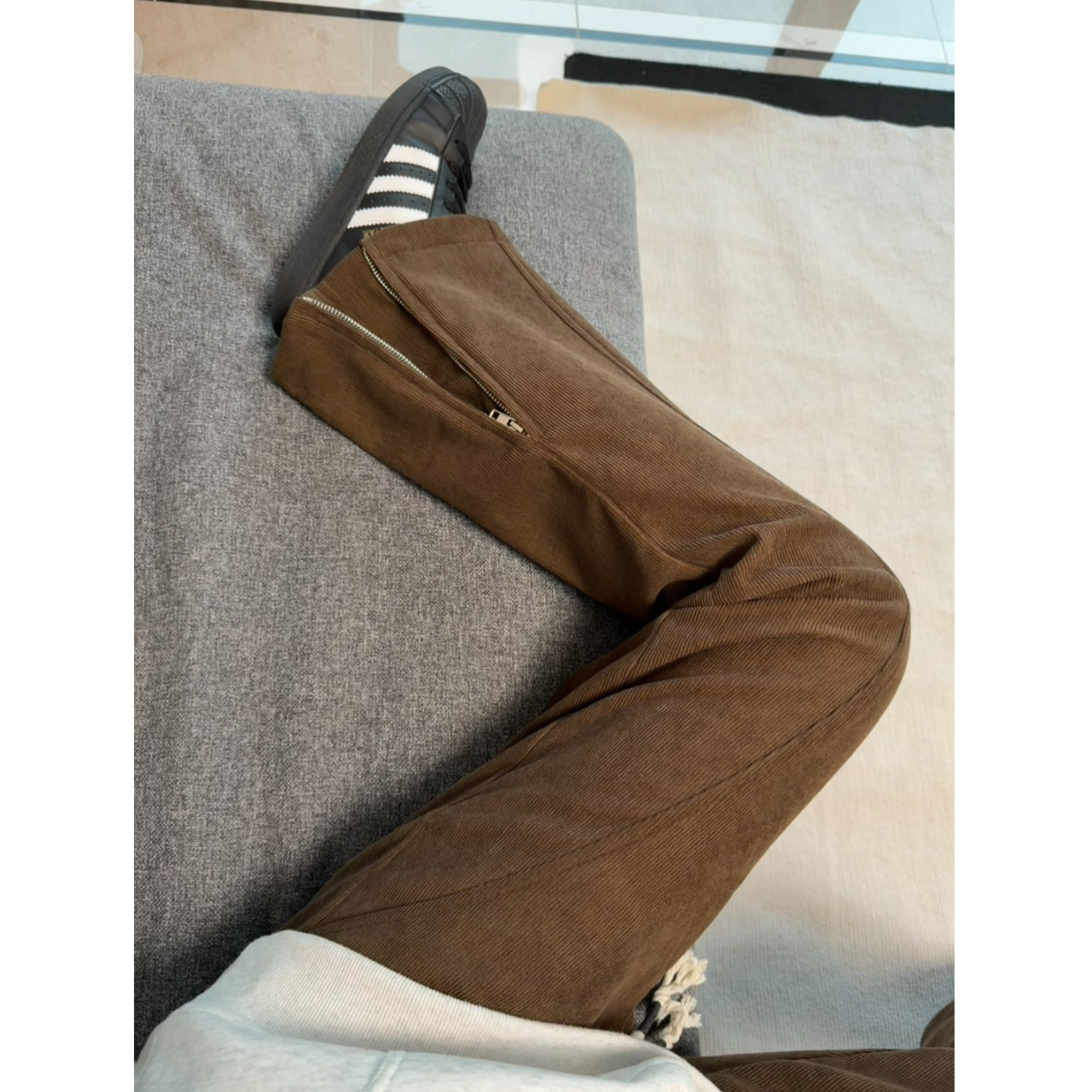 冬季新款百搭加绒加厚宽松直筒阔腿裤男款开叉拉链设计感休闲裤男