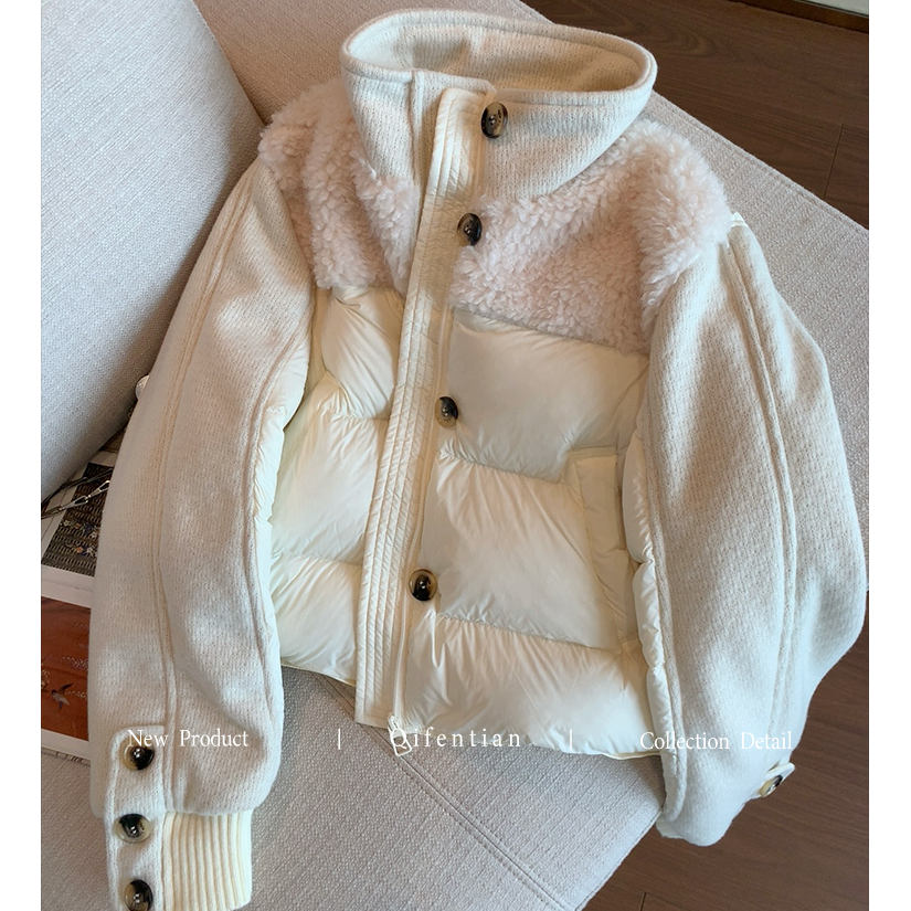 设计感小香风拼接棉服女2025冬季新款韩系高级感时尚立领保暖外套