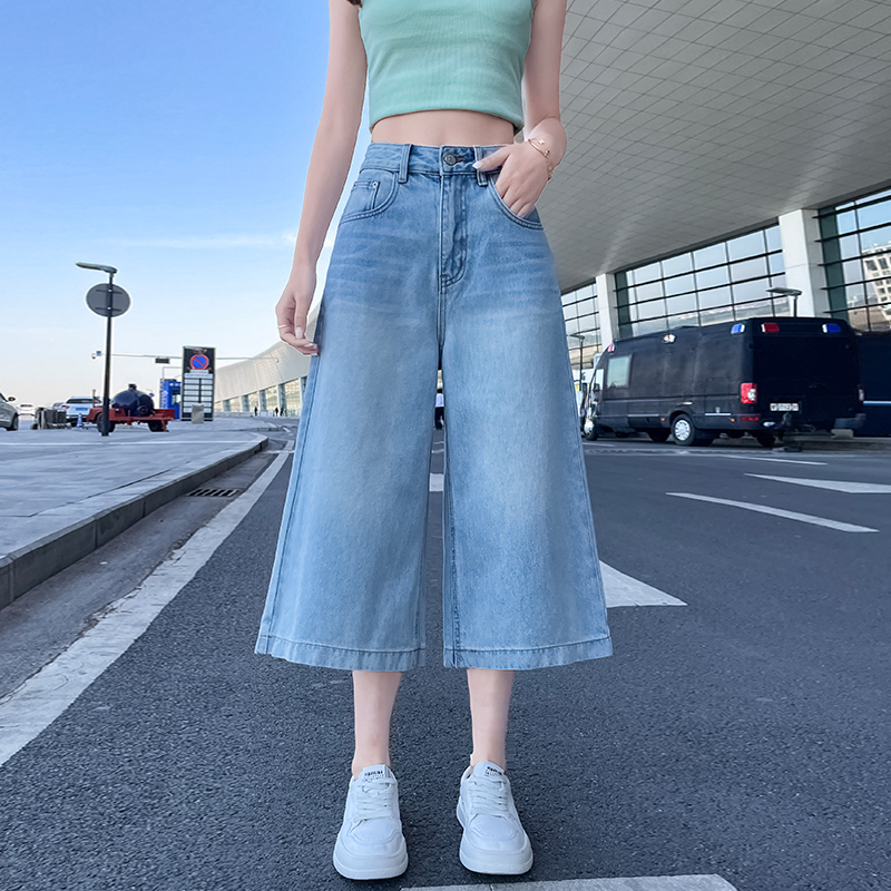 夏季牛仔裤女2025新款高腰宽松薄款七分裤显瘦女士阔腿裤潮流百搭