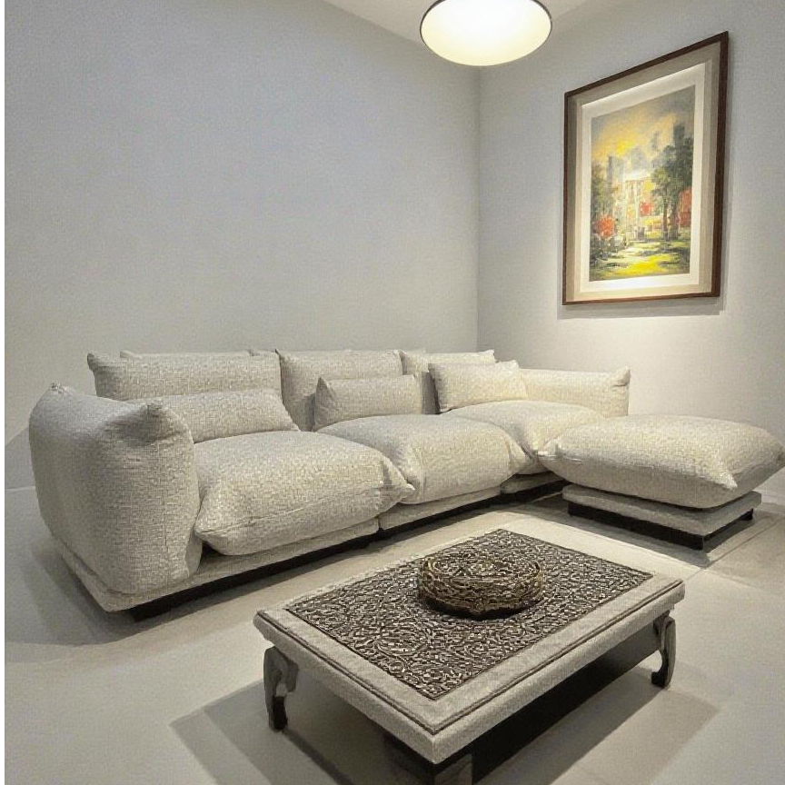 奶油风主卧艺术图案简约大平层客厅软硬适中布艺沙发家用网红家具