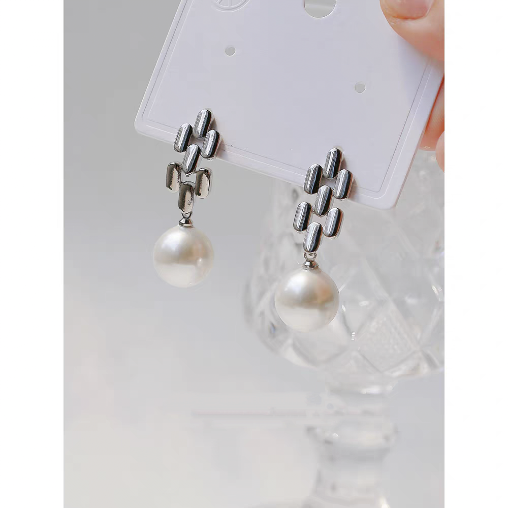 【瑞米珍珠】淡水珍珠几何S925银耳饰耳钉9-10mm