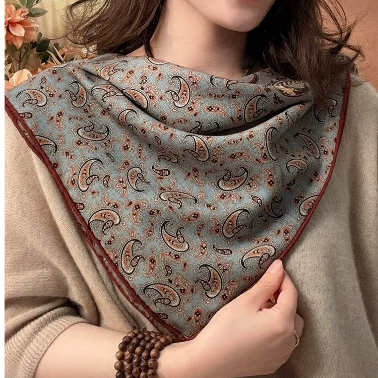 知性雅致风!自留丝毛围巾女春秋双面典雅多功能真丝羊毛方巾披肩