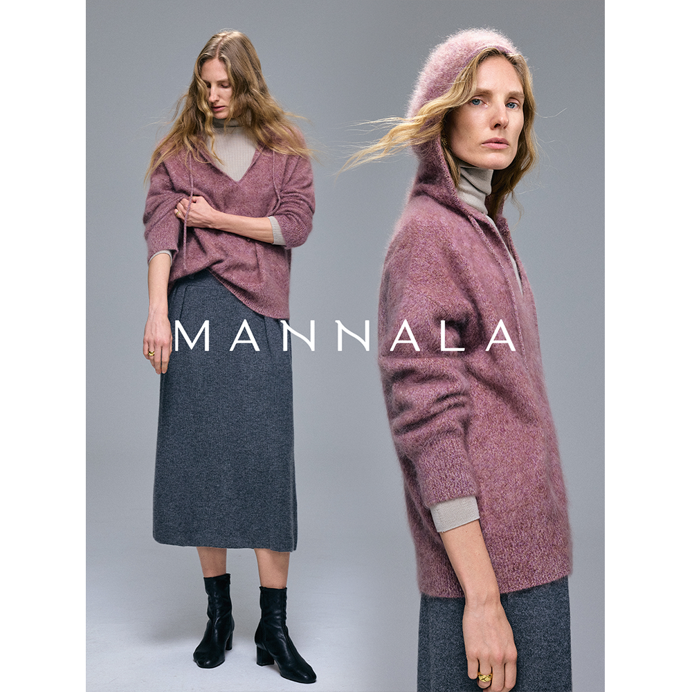 MANNALA丨“温帽衫”重磅合捻花纱雾感羊绒连帽毛衣 Q4723