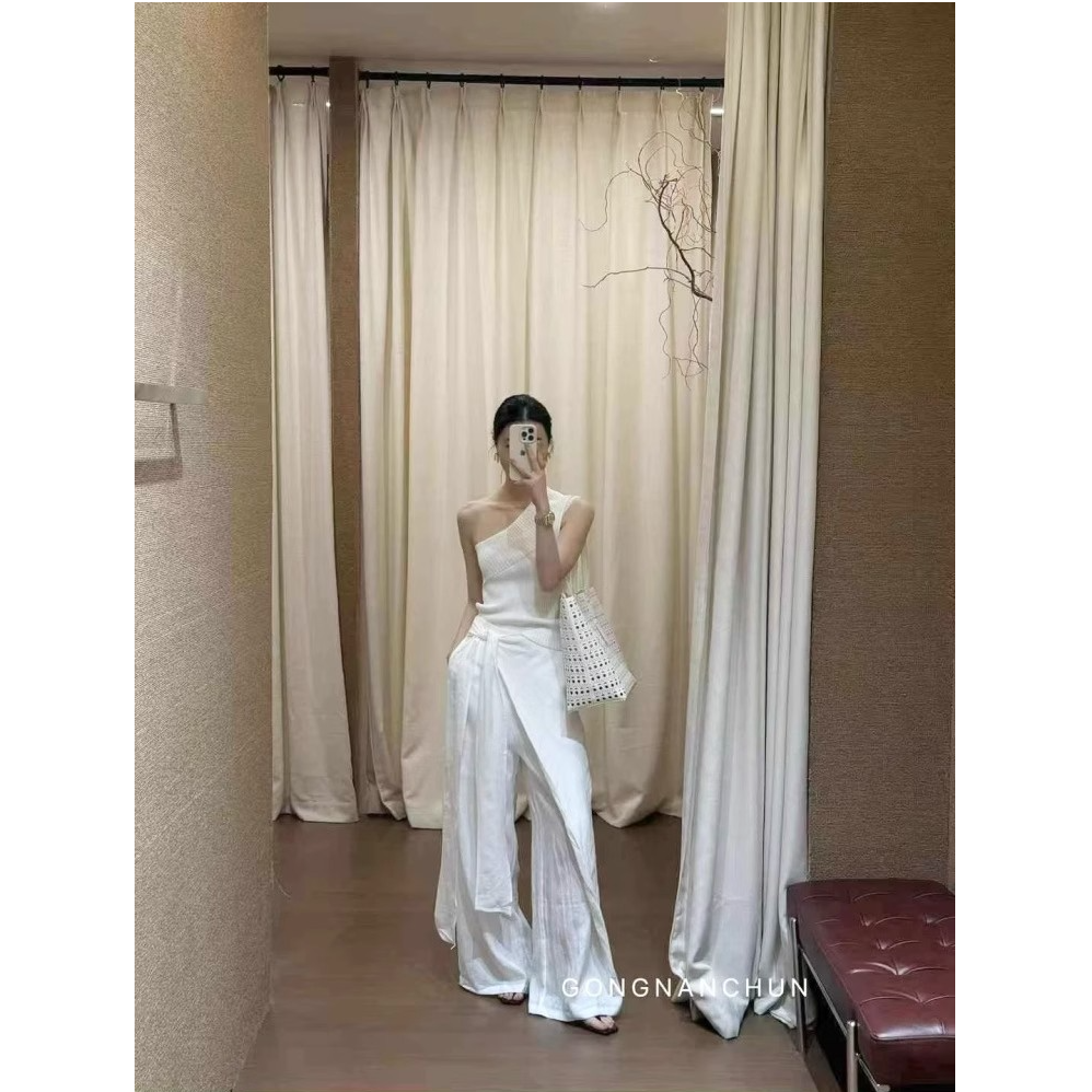 高级感时尚绑带阔腿裤女秋小众宽松显瘦休闲百搭高腰拖地裤长裤子