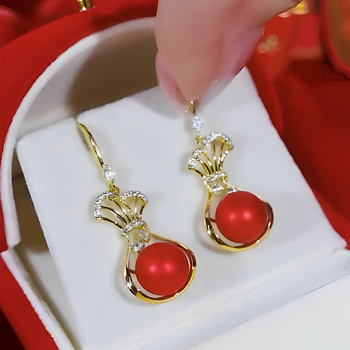 铜合金合成锆石耳饰 051过年红色福袋女式女士上档次耳钉轻奢小众