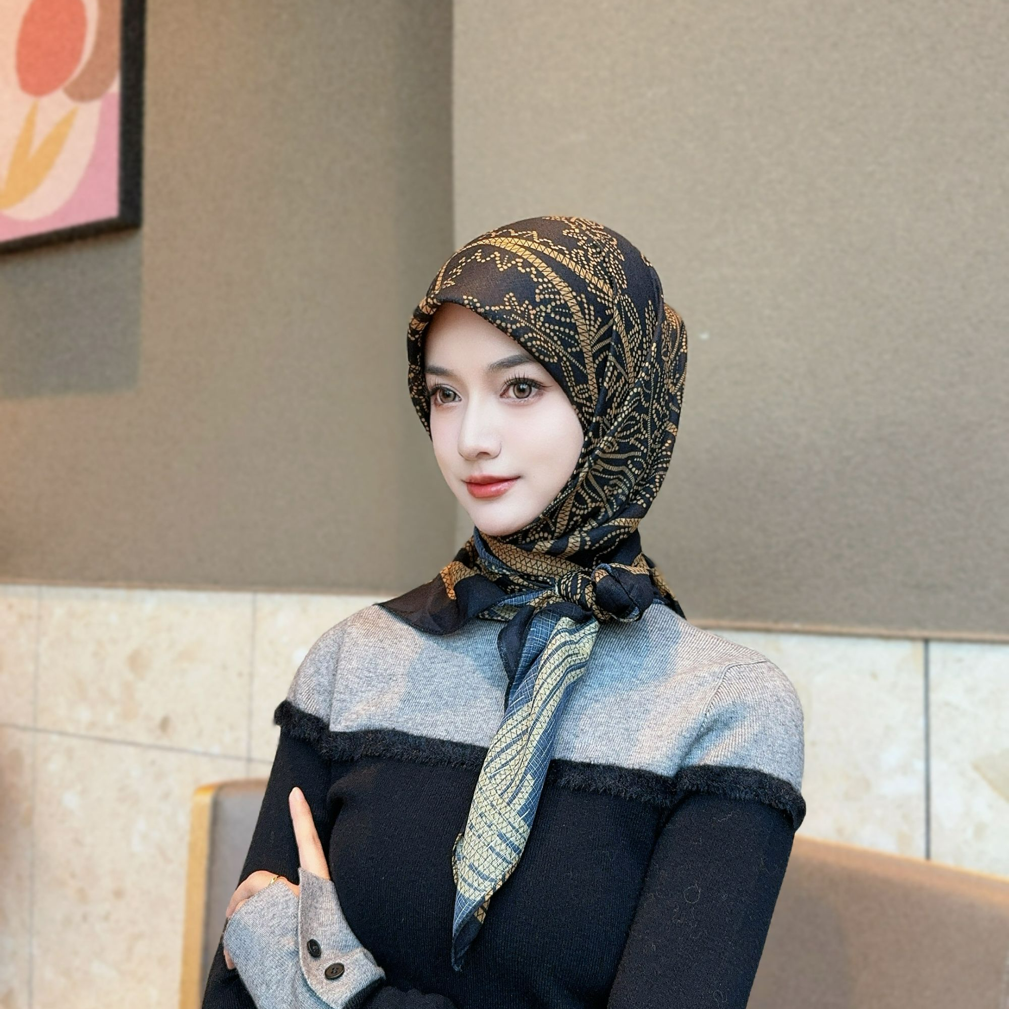 愫纱 绫绡纱单面款轻奢气质感氛围美女必备方巾 围巾 （送吸扣）