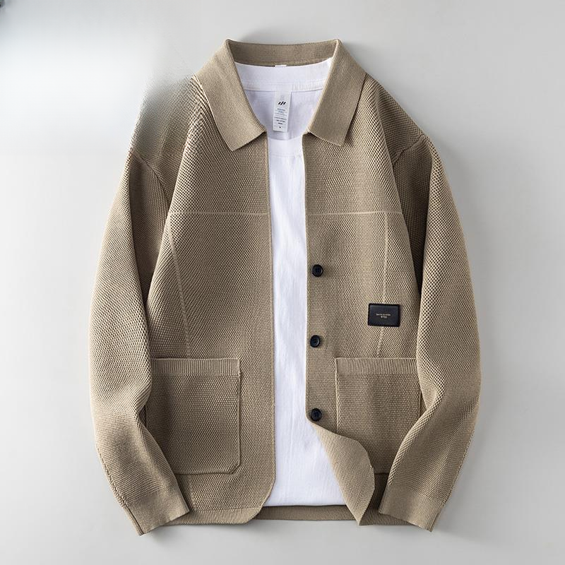 HKYC针织开衫男士外套秋季新款翻领外穿毛衫商务休闲百搭毛衣潮