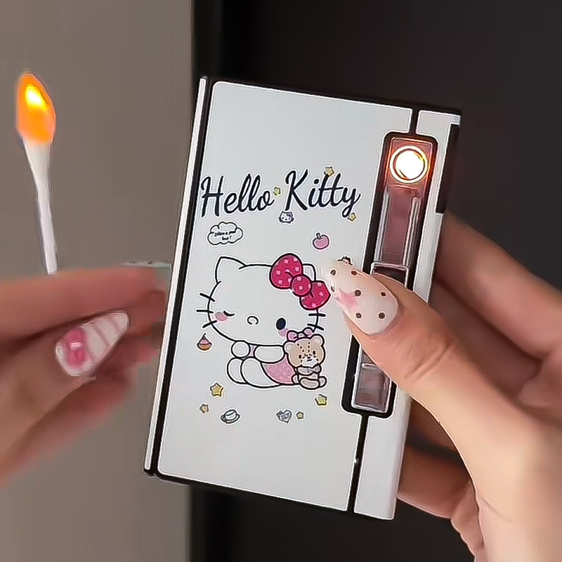 新款卡通HelloKitty烟盒打火机一体机自动弹烟收纳盒防风抗压便携