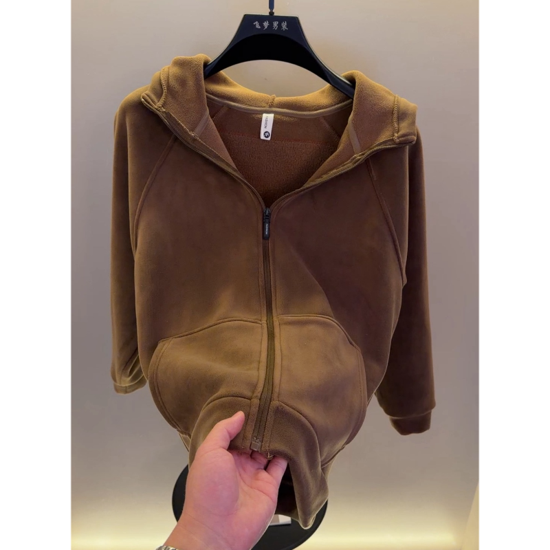 高档秋冬季连帽加绒加厚开衫卫衣男士时尚百搭保暖外套男装PJ5511