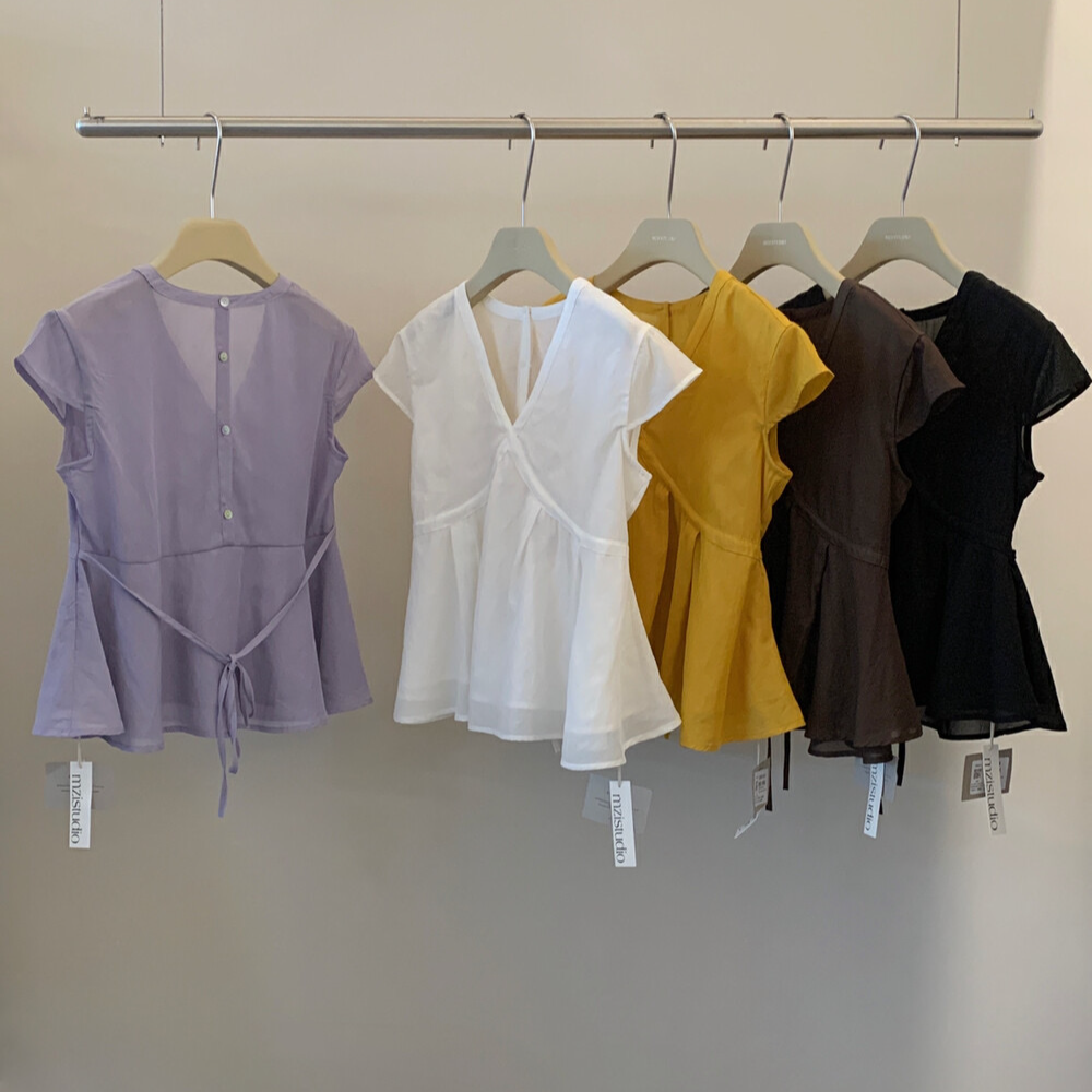 V领纯色系带直筒型衬衫打底衫抽绳无袖上衣小众炸街高级感女装