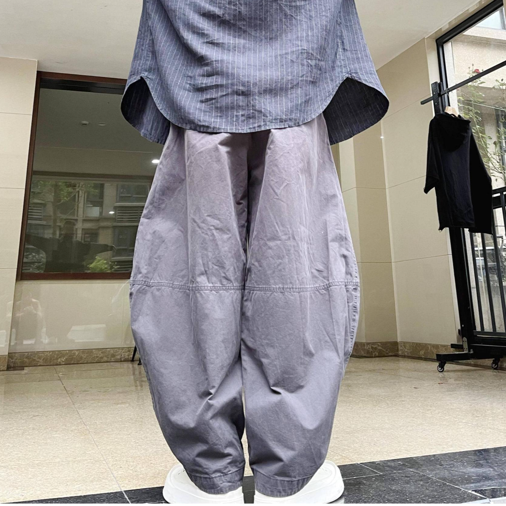 长裤立体大码廓版宽松剪裁弯刀裤直筒裤原宿风拼接口袋休闲裤